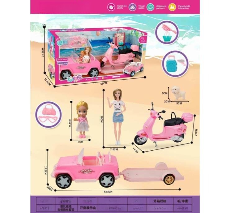 Barbie Doll Off-Road Jeep & Motorcycle Set