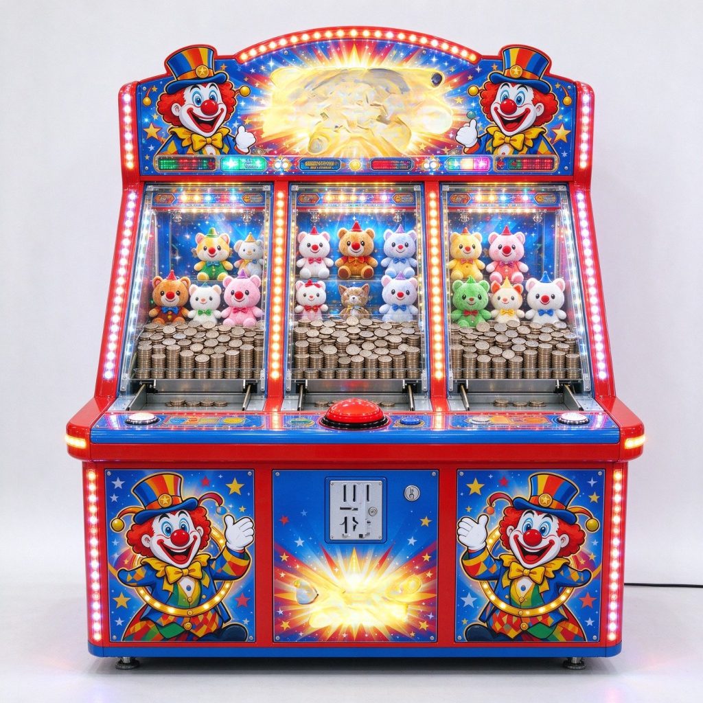 3-Player Clown Magician Coin Pusher (Push-to-Win)